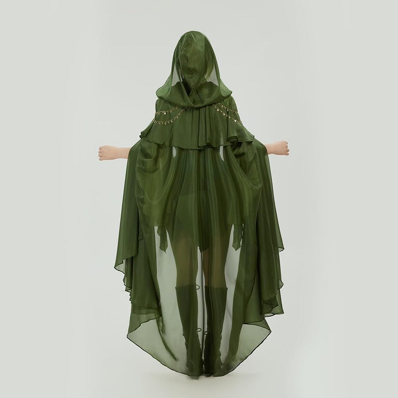 miccostumes Women's Chiffon Cloak Medieval Princess Elf Costume Cape with Hooded Halloween (green, LXL) - Image 4
