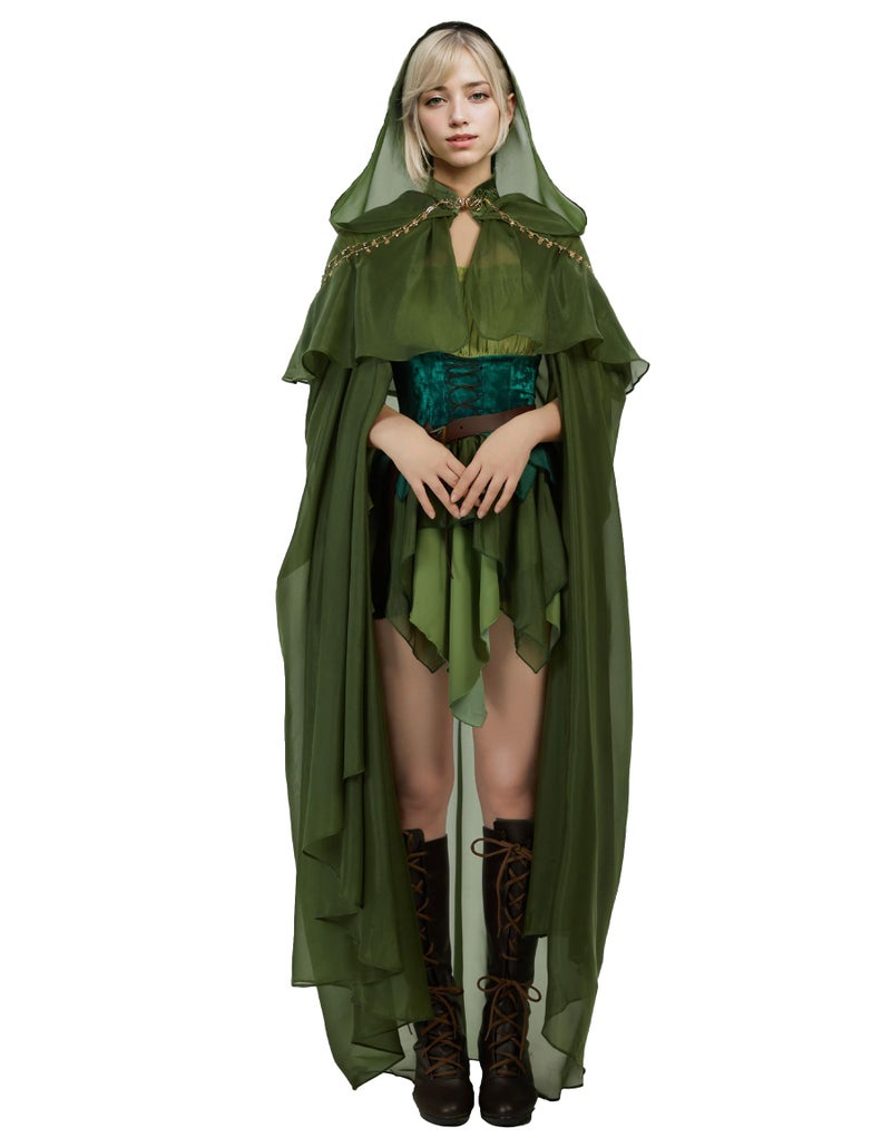 miccostumes Women's Chiffon Cloak Medieval Princess Elf Costume Cape with Hooded Halloween (green, LXL) - Image 1
