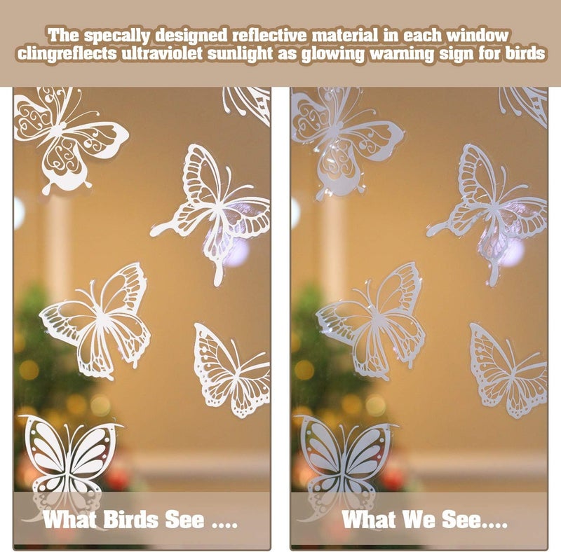 Outus 32 Pieces Window Strike Prevention Stickers Decals Anti Collision Window Clings Hummingbird Butterfly Leaf Shapes Stickers Window Stickers Prevent Bird Strikes on Glass (Butterfly Style) - Image 4