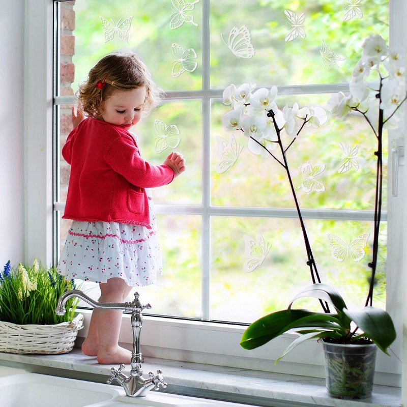 Outus 32 Pieces Window Strike Prevention Stickers Decals Anti Collision Window Clings Hummingbird Butterfly Leaf Shapes Stickers Window Stickers Prevent Bird Strikes on Glass (Butterfly Style) - Image 5