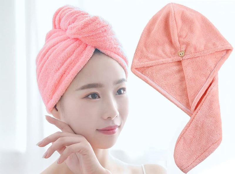 Bluwings Microfiber Hair Wrap Super Absorbent Ultra Soft Turban Hair-Drying Quick Bath Shower Caps Magic Bathrobe Hair Warp Salon Head Towel for Women and Girls (Pink) - Image 3
