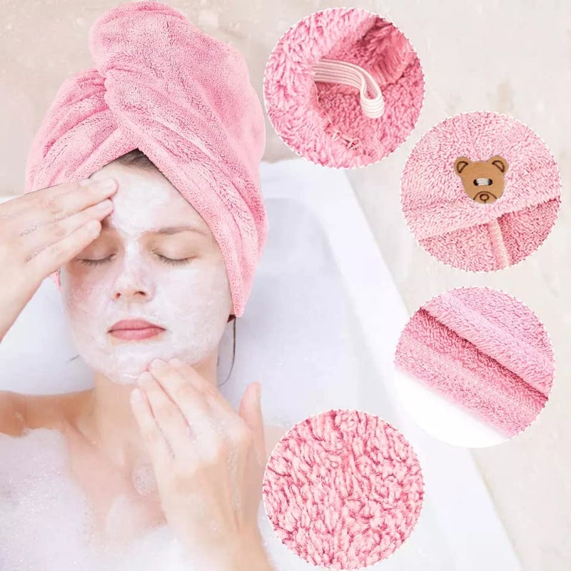 Bluwings Microfiber Hair Wrap Super Absorbent Ultra Soft Turban Hair-Drying Quick Bath Shower Caps Magic Bathrobe Hair Warp Salon Head Towel for Women and Girls (Pink) - Image 2