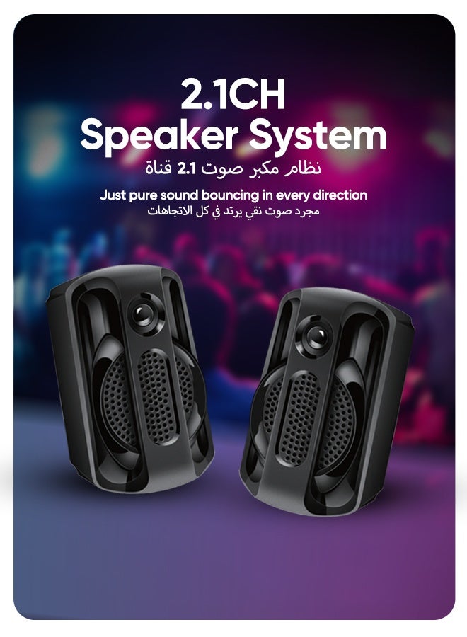 Faster E29 2.1 Wired Channel Speaker System, 45W Subwoofer with 2 Speakers, Bluetooth 5.4, RGB Lights, Remote Control, USB/SD/AUX/FM – Home Theater & Multimedia - Image 5