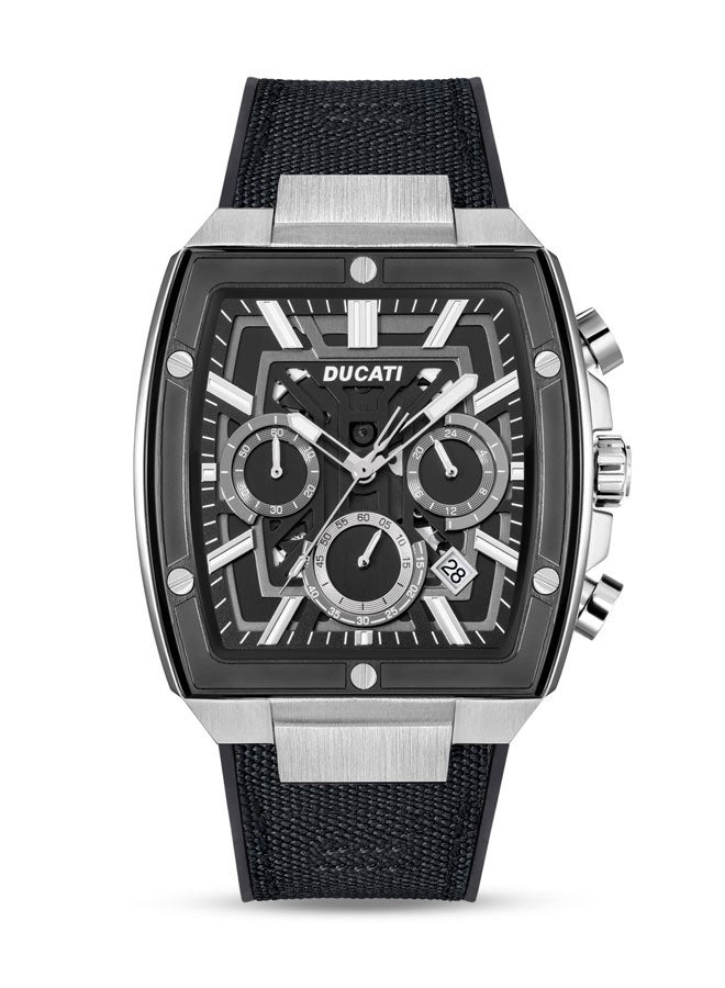 Ducati Black Dial and Silver Accents Leather Silicone Strap Chronograph Watch for Men 40mm - Image 1