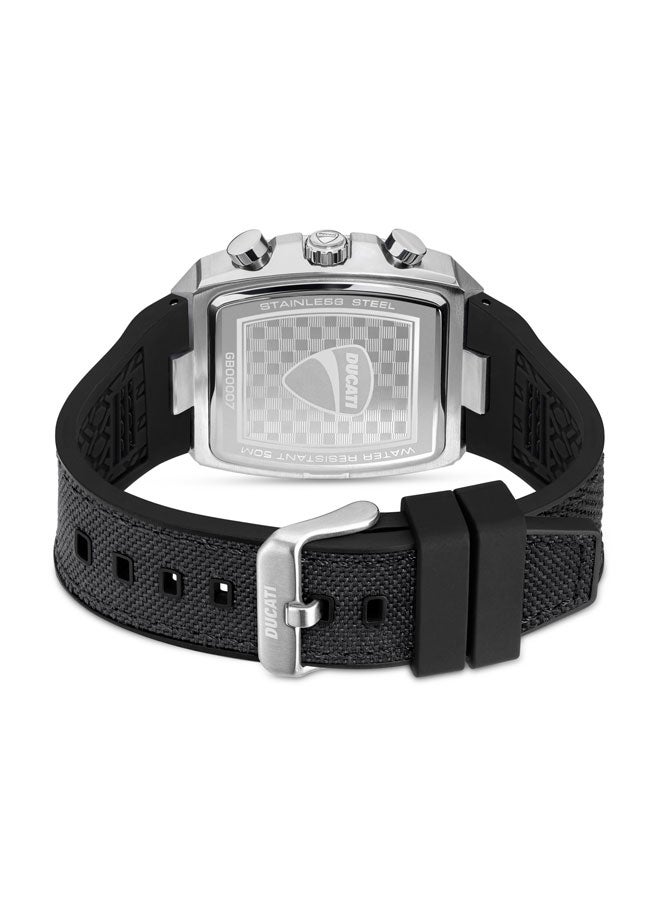 Ducati Black Dial and Silver Accents Leather Silicone Strap Chronograph Watch for Men 40mm - Image 3
