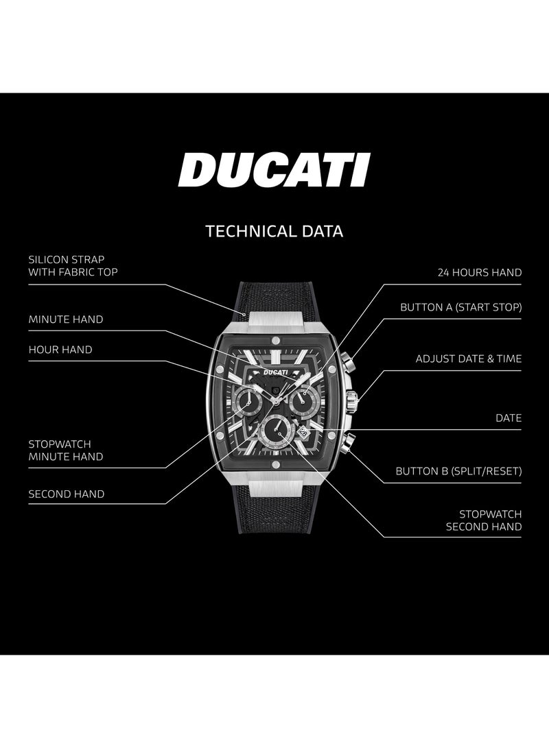 Ducati Black Dial and Silver Accents Leather Silicone Strap Chronograph Watch for Men 40mm - Image 4