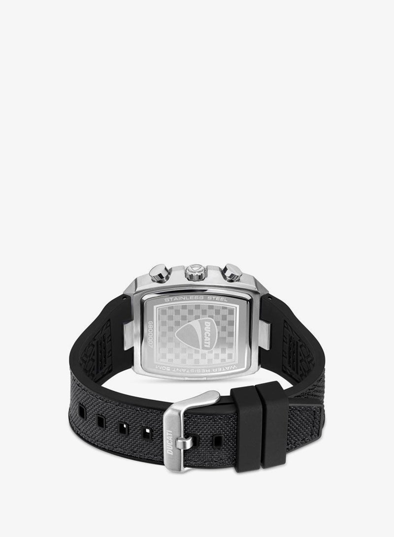 Ducati Black Dial and Silver Accents Leather Silicone Strap Chronograph Watch for Men 40mm - Image 3