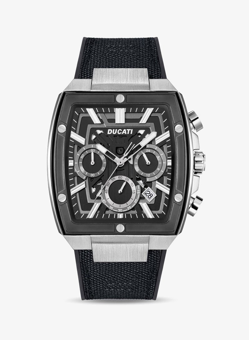 Ducati Black Dial and Silver Accents Leather Silicone Strap Chronograph Watch for Men 40mm - Image 1