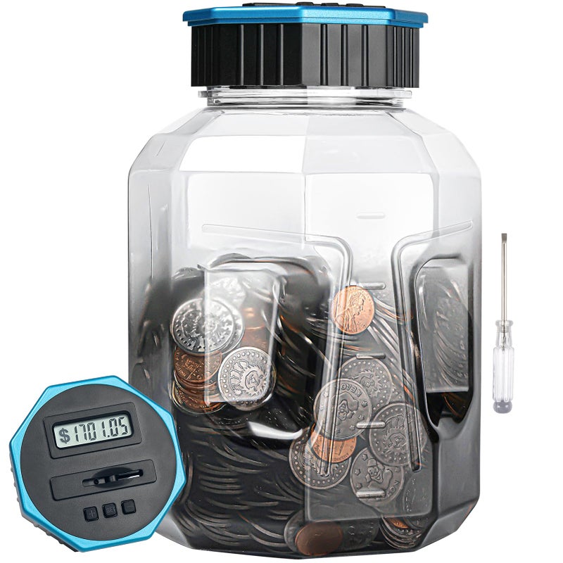 XLarge Piggy Bank for Adults Kids Vcertcpl Digital Coin Counting Bank with LCD Counter 24L Capacity Great Coin Counter Bank Money Counting Jar with Total Amount Displayed G Gray XLarge