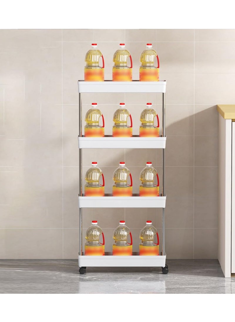 spa luxetique - Slim Rolling Storage Cart 4 Tier Bathroom Organizer Mobile Shelving Unit Utility Cart Tower Rack for Kitchen Laundry Narrow Places, White - Image 1