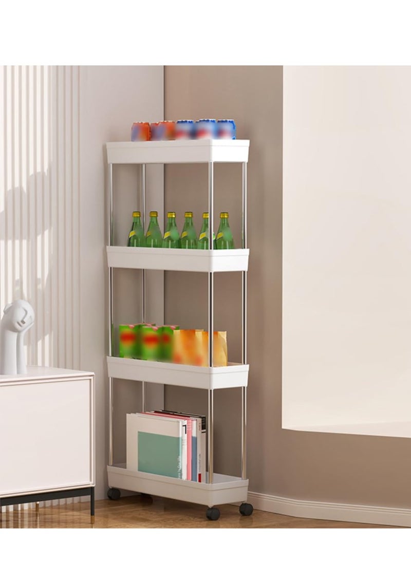 spa luxetique - Slim Rolling Storage Cart 4 Tier Bathroom Organizer Mobile Shelving Unit Utility Cart Tower Rack for Kitchen Laundry Narrow Places, White - Image 1