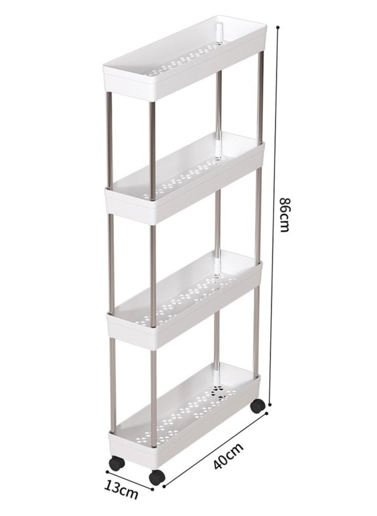 spa luxetique - Slim Rolling Storage Cart 4 Tier Bathroom Organizer Mobile Shelving Unit Utility Cart Tower Rack for Kitchen Laundry Narrow Places, White - Image 1
