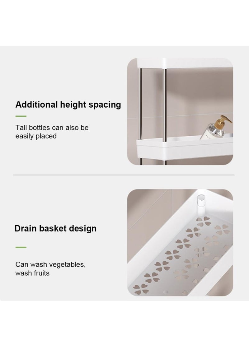 spa luxetique - Slim Rolling Storage Cart 4 Tier Bathroom Organizer Mobile Shelving Unit Utility Cart Tower Rack for Kitchen Laundry Narrow Places, White - Image 1