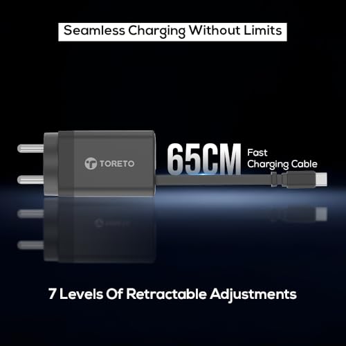 Toreto Velo Flex 50W Fast Charger with Retractable Attached Type-C Cable | PD + PPS 2.0 | SuperVOOC Support | Dual Output Wall Charger for Smartphones & Tablets - Image 4