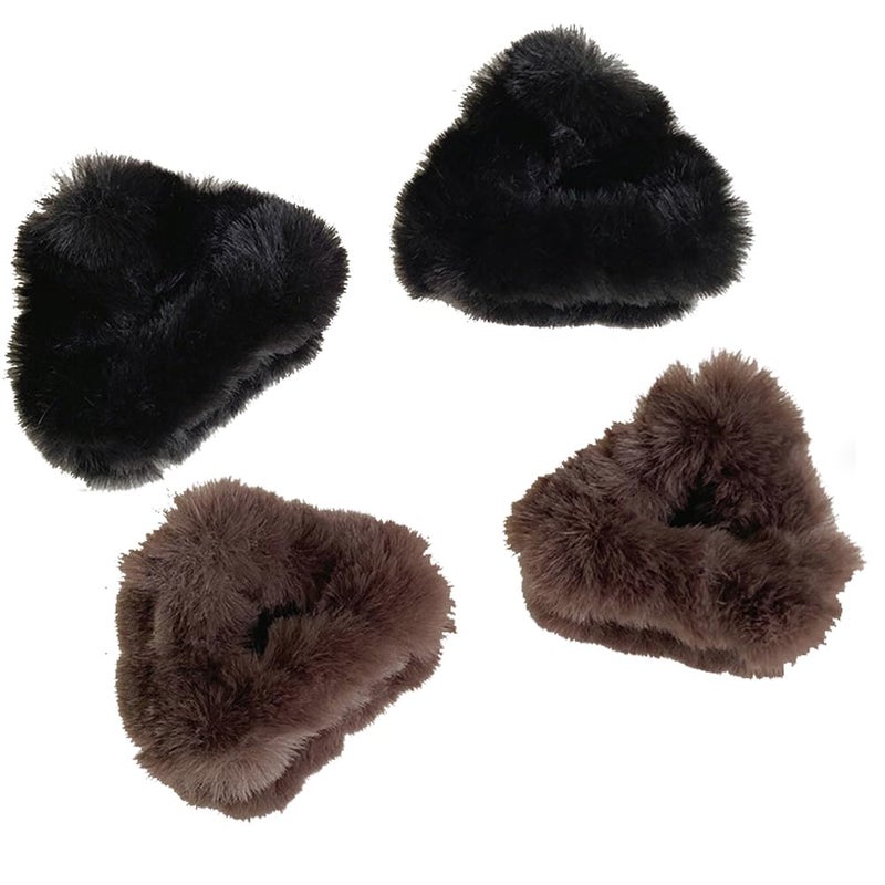 4Pcs Plush Cat Ears Hair Claw Clips Barrettes Forehead Hair Bangs Clip Headwear Halloween Cosplay Costume Hair Accessories for Women Girls Black and Coffee
