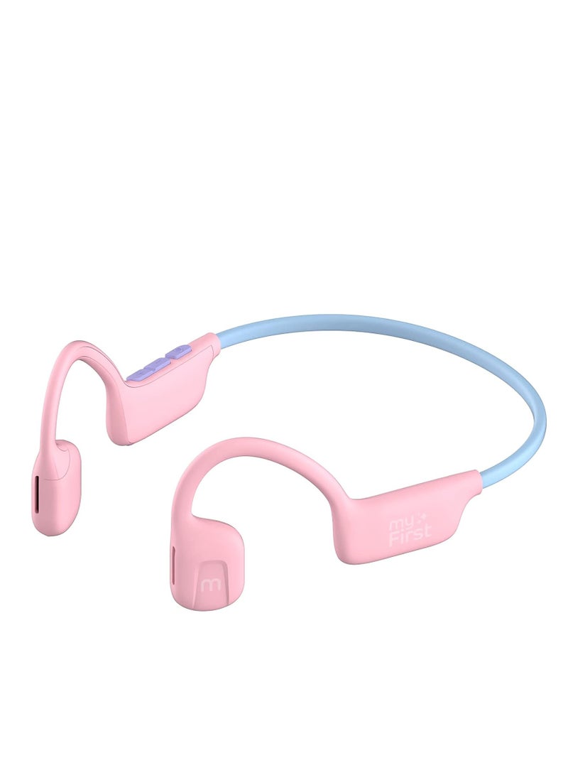 myFirst AirWaves Wireless Headphones | Kids Safe Air Conduction Bluetooth Headphones, 85dB Volume Safe, Open Ear Design, Comfortable, Ultra LightWeight, IPX5, 14 Hrs Playtime - Pink - Image 1