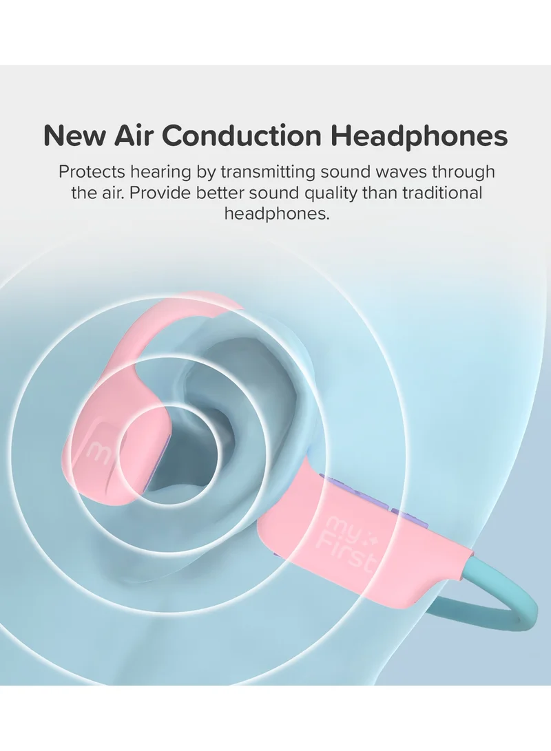 الخاص بي أولا سماعات أذن لاسلكية  للأطفال بتقنية توصيل الهواء بلوتوث، آمنة للصوت  ديسيبل، تصميم مفتوح للأذن، مريحة، خفيفة الوزن للغاية، مقاومة للماء ، تشغيل  ساعة - وردي