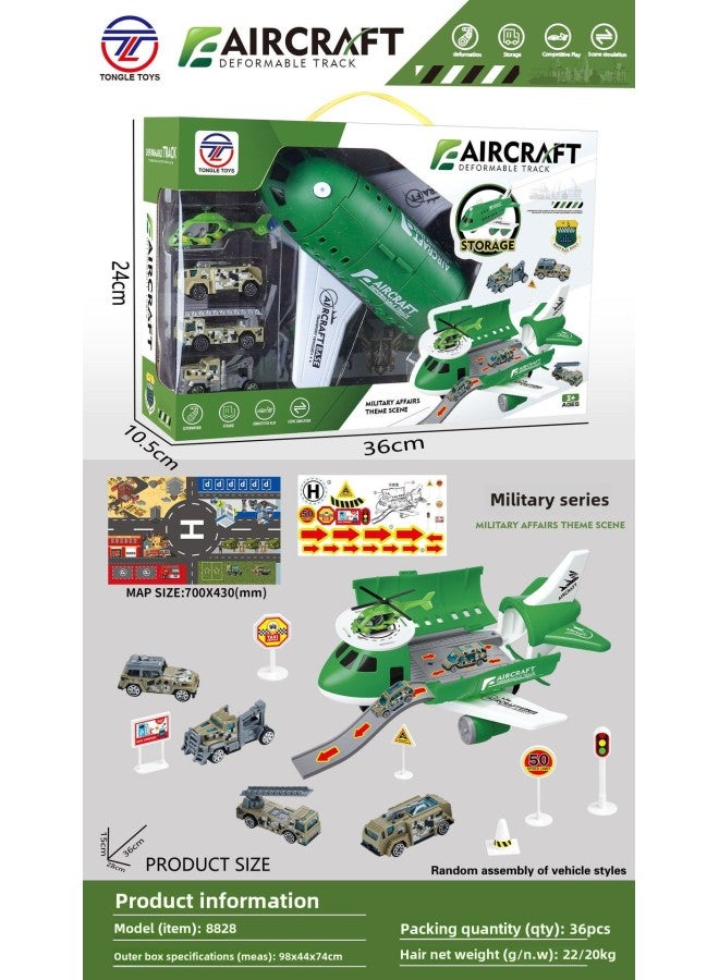 Children's Aircraft Toy Suit Boy Toy Can Store Passenger Plane Model Road Sign Track Inertia Car-Color:8828 Storage Plane + Map + Road Sign Window Color Box  - Image 1