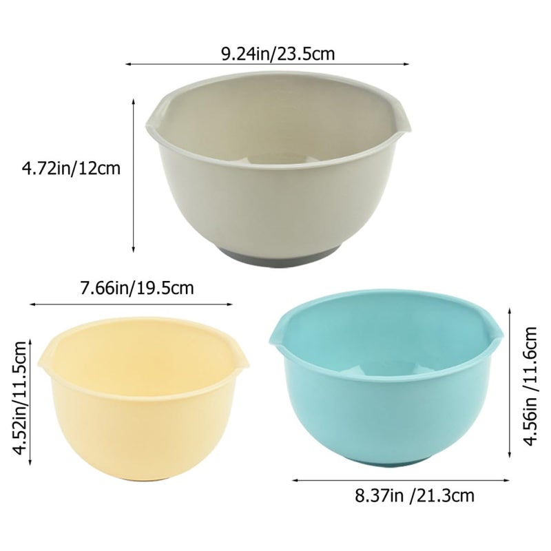 3Pcs Stackable Plastic Mixing Bowls Set Reusable Salad Food Prep Kitchen - Image 3
