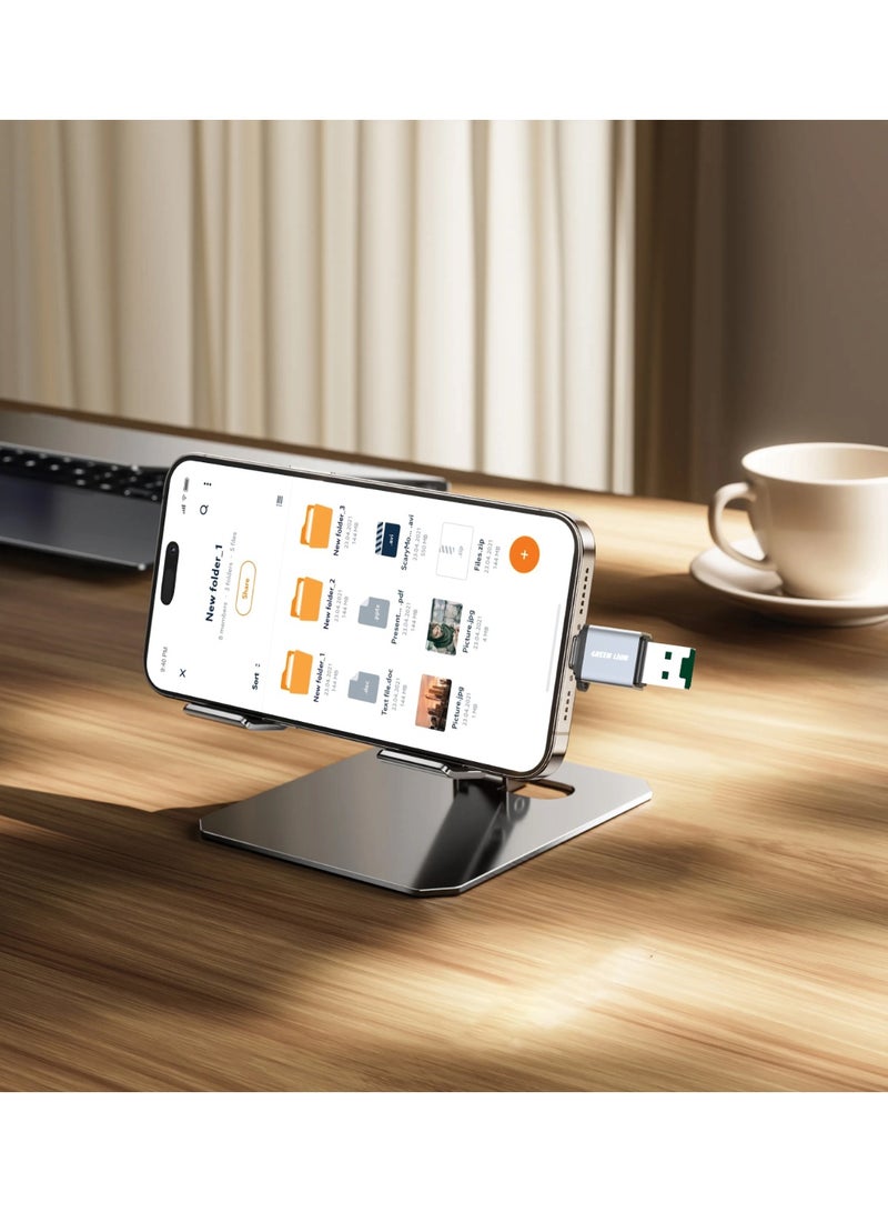 GREEN LION 2 in 1 Card Reader - Micro SD Cards with 480Mbps Transfer Speed & Wide Compatibility / USB-A & USB-C Interface / Keychain Lanyard / Plug & Play / Aluminum Alloy / TF Cards Up to 2TB Supported - Grey - Image 2