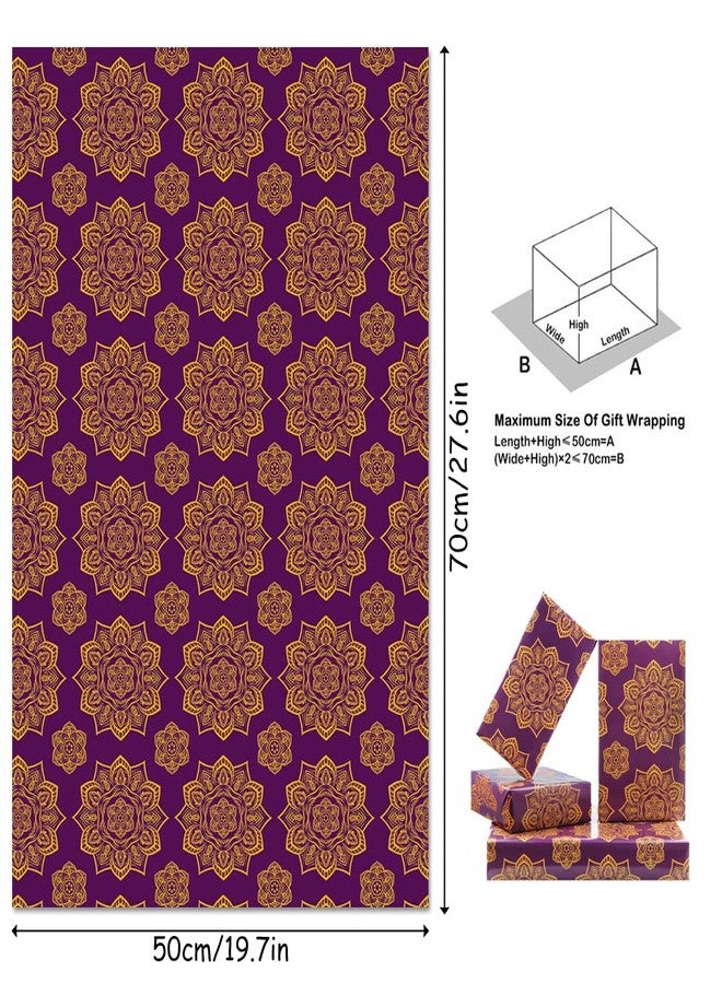 Boerni Happy Eid Mubarak Purple Flower Diwali Gift Wrapping Paper Set of 4 Sheets, Folded Flat 20x28 inches per sheet For Kids Islam Ramadan Holiday Party Celebration Decorations - Image 4