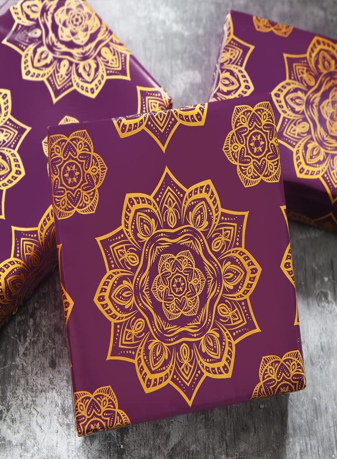 Boerni Happy Eid Mubarak Purple Flower Diwali Gift Wrapping Paper Set of 4 Sheets, Folded Flat 20x28 inches per sheet For Kids Islam Ramadan Holiday Party Celebration Decorations - Image 5