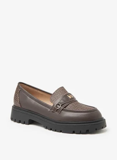 Flora Bella By Shoexpress Women Monogram Print Slip-On Chunky Loafers with Metallic Accent