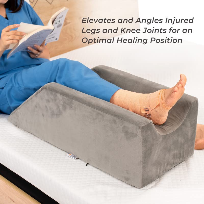 FOverA وسادة دعم ورفع الساق الواحدة للجراحة أو الإصابة أو الراحة - تساعد في تقليل الوذمة (رمادي) - Image 3