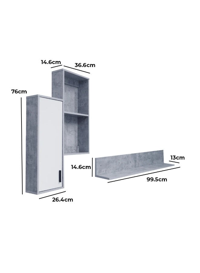 Baity Wooden TV stand with wall shelves, 180 cm - gray and white - Image 3