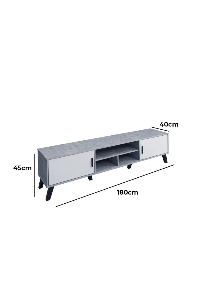 Baity Wooden TV stand with wall shelves, 180 cm - gray and white - Image 2