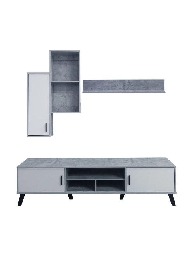 Baity Wooden TV stand with wall shelves, 180 cm - gray and white - Image 5