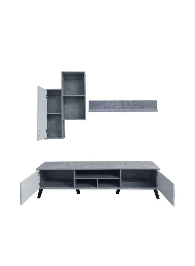 Baity Wooden TV stand with wall shelves, 180 cm - gray and white - Image 4