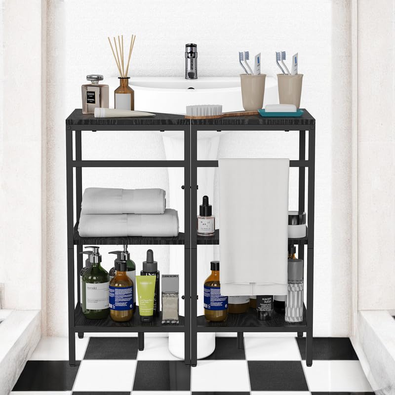 CADUKE Under Pedestal Sink Shelf, 2 Pack Under Sink Organizers and Storage, 3-Tier Pedestal Under Sink Storage Bathroom Vanity, Corner Shelf Stand for Bathroom, Kitchen, Living Room, Black - Image 5