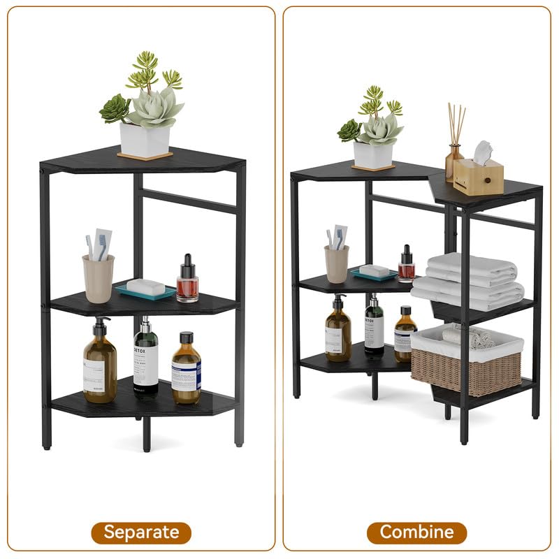 CADUKE Under Pedestal Sink Shelf, 2 Pack Under Sink Organizers and Storage, 3-Tier Pedestal Under Sink Storage Bathroom Vanity, Corner Shelf Stand for Bathroom, Kitchen, Living Room, Black - Image 4