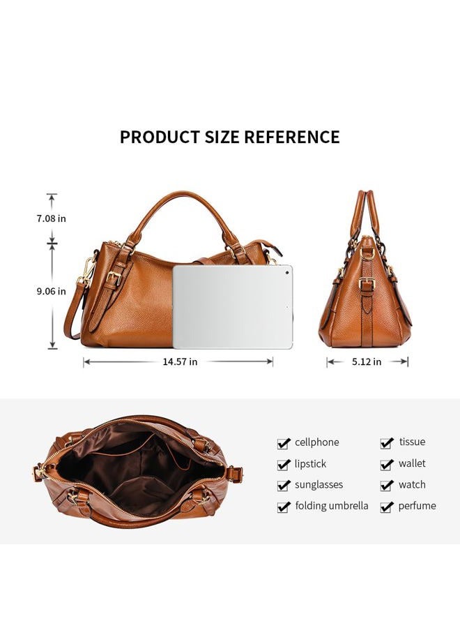 Kattee Women's Genuine Leather Hobo Shoulder Bag Brown - Image 5