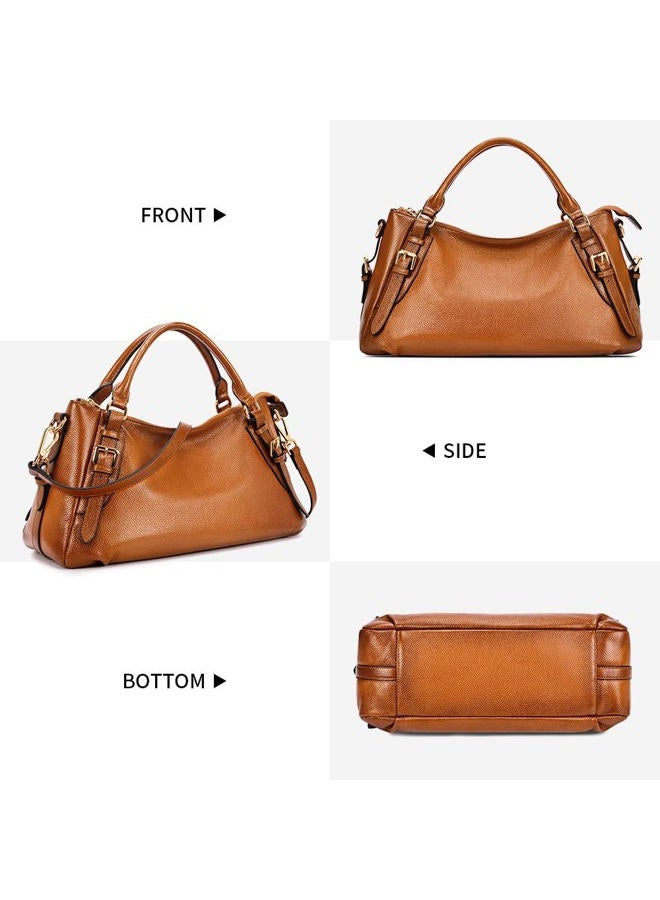 Kattee Women's Genuine Leather Hobo Shoulder Bag Brown - Image 4