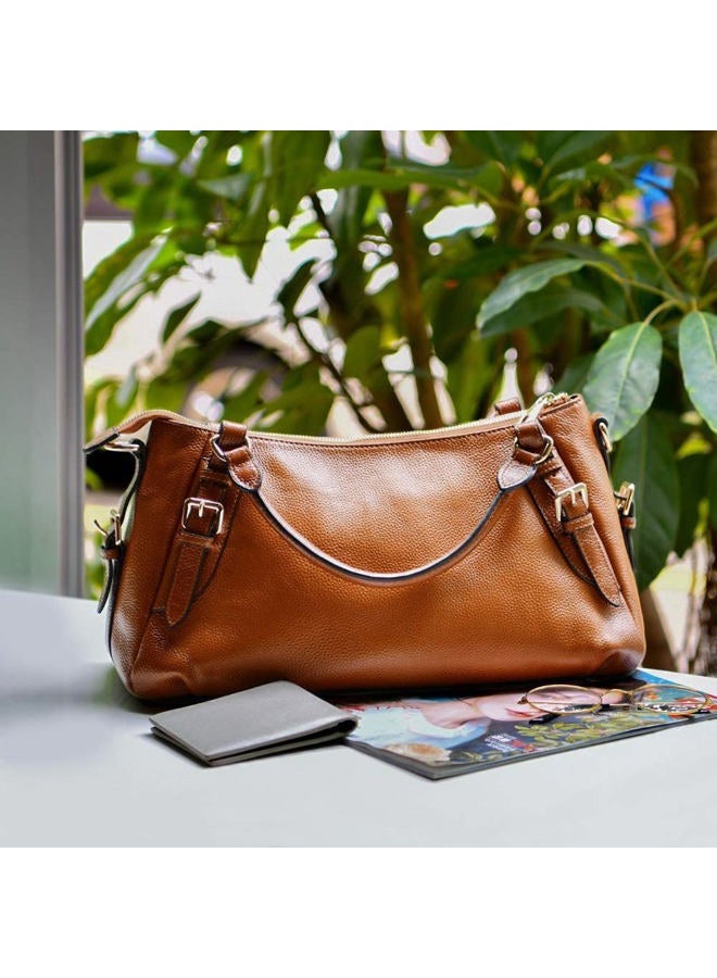 Kattee Women's Genuine Leather Hobo Shoulder Bag Brown - Image 3