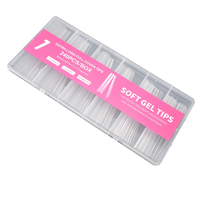 Long Full Cover Nail Tips: 240Pcs ABS Material, Easy To Operate, Multi-Size Clear False Nail Tips - Diy Nail Art Friendly For Home Nail Salon, Wedding, Prom & Halloween Party - Image 2
