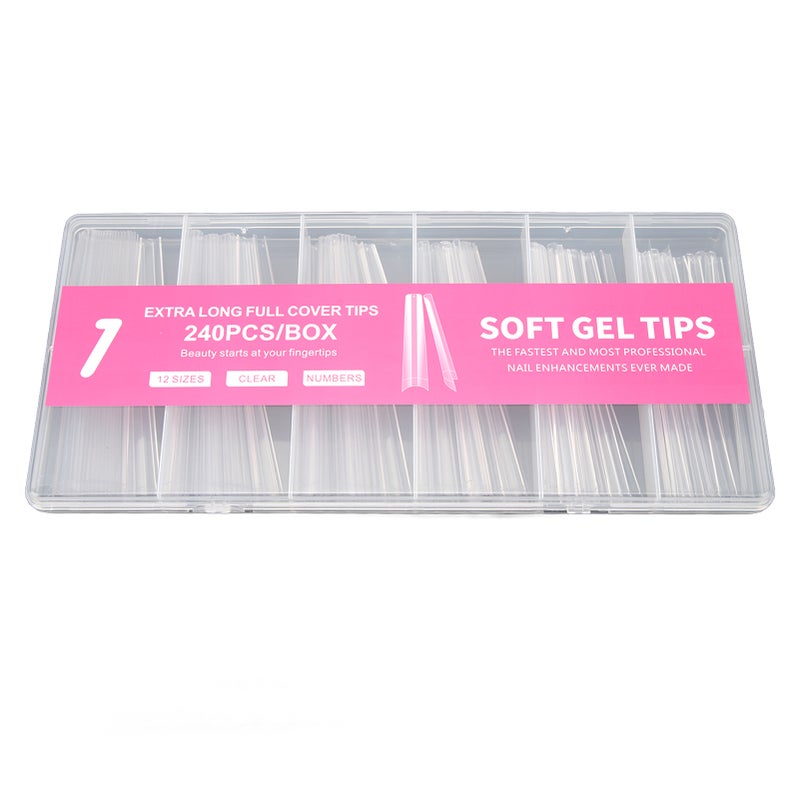 Long Full Cover Nail Tips: 240Pcs ABS Material, Easy To Operate, Multi-Size Clear False Nail Tips - Diy Nail Art Friendly For Home Nail Salon, Wedding, Prom & Halloween Party - Image 3