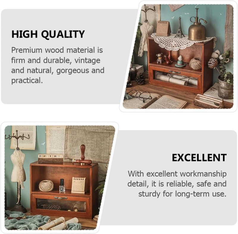 FAVOMOTO Vintage Makeup Storage Rack with Cosmetic Holder and Cups Storage Rustic Cosmetic Cabinet Organizer for Vanity and Bathroom for Skincare and Perfume Display - Image 3