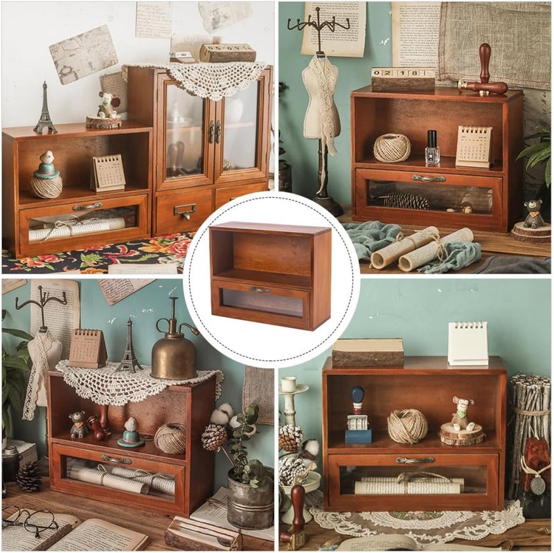 FAVOMOTO Vintage Makeup Storage Rack with Cosmetic Holder and Cups Storage Rustic Cosmetic Cabinet Organizer for Vanity and Bathroom for Skincare and Perfume Display - Image 4