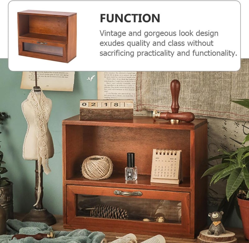 FAVOMOTO Vintage Makeup Storage Rack with Cosmetic Holder and Cups Storage Rustic Cosmetic Cabinet Organizer for Vanity and Bathroom for Skincare and Perfume Display - Image 5