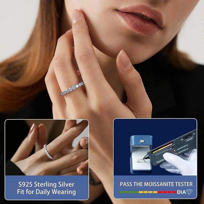 SecreTalk Moissanite Wedding Band Ring for Women - S925 Sterling Silver Eternity Stackable Rings, D Color VVS1 Engagement Promise Jewelry for Anniversary Birhday Valentines Day - Image 2