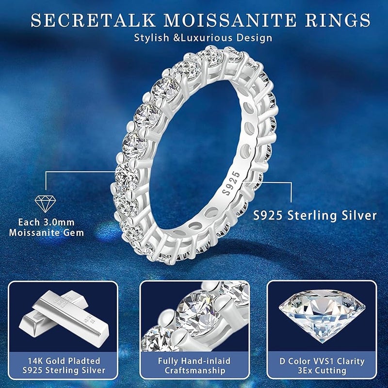 SecreTalk Moissanite Wedding Band Ring for Women - S925 Sterling Silver Eternity Stackable Rings, D Color VVS1 Engagement Promise Jewelry for Anniversary Birhday Valentines Day - Image 3