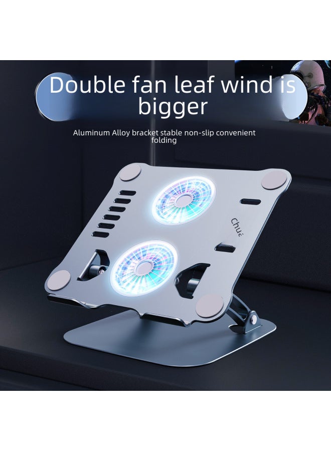 Aluminum Alloy Adjustable Foldable Double Layer Laptop Computer Stand Desktop Tablet Notebook Holder Heat Dissipation Base-Color:T619g-space Gray - Image 4