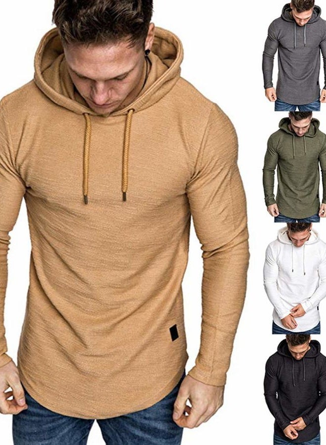 Lexiart Mens Fashion Athletic Hoodies Sport Sweatshirt Solid Color Fleece Pullover, Khaki, XXL - Image 2