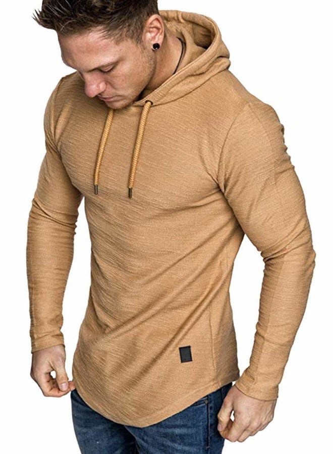 Lexiart Mens Fashion Athletic Hoodies Sport Sweatshirt Solid Color Fleece Pullover, Khaki, XXL - Image 1