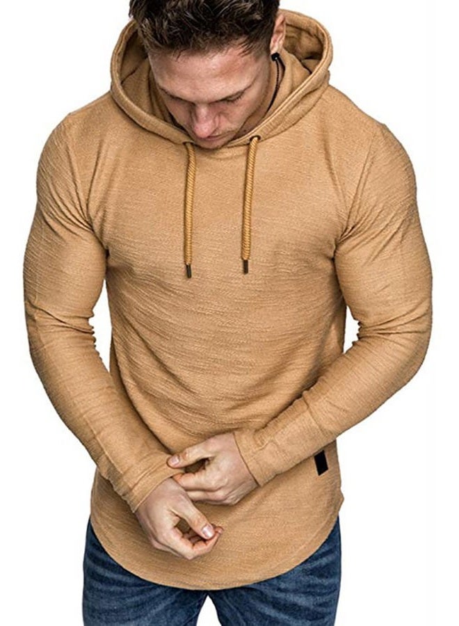 Lexiart Mens Fashion Athletic Hoodies Sport Sweatshirt Solid Color Fleece Pullover, Khaki, XXL - Image 3