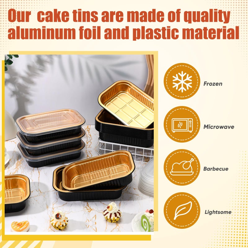 Baderke 20 Pack 50oz Aluminum Foil Pans with Lids Foil Baking Tins, 8.7"x 6" Bread Loaf Pan Disposable Cake Tins for Microwave Oven Cooking, Baking, Takeaway Food Container (Black Gold) - Image 3