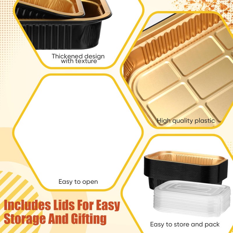Baderke 20 Pack 50oz Aluminum Foil Pans with Lids Foil Baking Tins, 8.7"x 6" Bread Loaf Pan Disposable Cake Tins for Microwave Oven Cooking, Baking, Takeaway Food Container (Black Gold) - Image 4